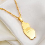 Anniyo Qatar Map Flag Pendant Necklaces Stainless Steel Countries Maps Qataris Maps for Women Girls #027721