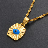 Anniyo Small Mini Blue Eye Gold Color Evil of Eye Pendant Necklaces Chain Kids Girls Arab Jewelry for Middle East Women #071402