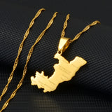 Anniyo Republic of the Congo Map & City Name Charm Pendant Necklaces Brazzaville Ethnic Ornament Jewelry #175921