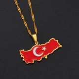 Anniyo Turkey Map Flag Necklace Pendant Women Turkish Silver Color/Gold Color Jewelry Turkiye Cumhuriyeti #208121