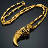 Dropshipping Stainless Steel Dragon Head Pendant Necklace Wolf Tooth Amulets And Talismans Cool Necklace For Women And Men