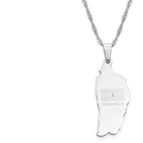 Anniyo The Commonwealth of Dominica Map & Flag Pendant Chain Necklaces Dominica Maps Stainless Steel Jewelry @054521