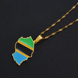 Anniyo Tanzania Map Flag Charm Pendant Necklaces Tanzanian Jewelry for Women Girls Men  #269921