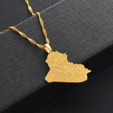 Anniyo Republic Of Iraq Map Cities Pendant Necklace Gold Color Jewelry Map Of Iraq Necklaces #153621