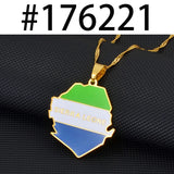 Anniyo Sierra Leone Map With Flag Pendant Necklaces for Women Jewelry Gold Color Sierra Leonean Maps #176221