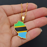 Anniyo Tanzania Map Flag Charm Pendant Necklaces Tanzanian Jewelry for Women Girls Men  #269921