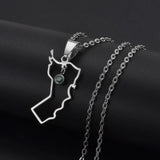 Anniyo The Sultanate of Oman Map Green Stone Pendant Necklaces for Women Girl Omani National Day Jewelry Stainless Steel #324921