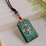 Nepal Tangka Pendant Male Green Tara Manjushri Bodhisattva Black Sandalwood Buddha Sign Vintage Necklace Sweater Chain Jewelry