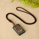 Nepal Tangka Pendant Male Green Tara Manjushri Bodhisattva Black Sandalwood Buddha Sign Vintage Necklace Sweater Chain Jewelry