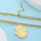 Dawapara Stainless Steel Fatima Hamsa Hand Egyptian Evil Eye Pendant Necklace Success and Protection Lucky Amulet
