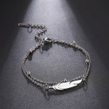 Simple Feather Stainless Steel Double Layer Bead Chain Ankle Anklets For Women Men Gold Silver Metal Anklet Daily Jewelry