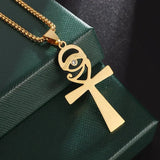 Ancient Egyptian Pharaoh Life Anka Cross Stainless Steel Necklace Anubis Totem Pendant Men\'s Amulet Jewelry Leather Rope Chain