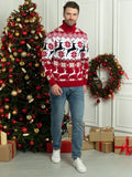 2024 Autumn And Winter Christmas Couple Sweater Casual Elk Jacquard Design Long Sleeve High Collar Loose Pullover Home Clothing