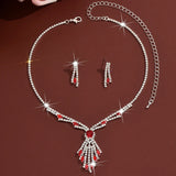 3pcs Exquisite Retro Style Elegant Women Rhinestone Tassel Necklace Earring Set Wedding Banquet Birthday Party Dress Accessories