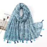 Ethnic Printed Cotton Hijab Viscose Tassels Scarf For Muslim Woman Hijabs Shawls Lady Soft Long Wraps Islim Headband Turban