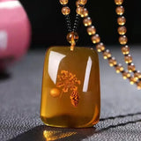 1pcs Imitation Amber Brine Beeswax Beads Necklace Honey Wax Brazilian Amber Necklace Handicraft National Style Pendant Ornaments