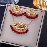 Luxury Retro Indian Crystal Bridal Jewelry Set Ethnic African Beads Tassel Jhumka Rhinestone Earrings Necklaces Sets Bijoux Gift