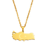 Anniyo Turkey Map Flag Pendant Necklace for Women Men Turks Jewelry #012021