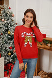 Sweater 2025 Autumn/Winter New Product Christmas Cane Bow Glitter Women's Fashion Round Neck Hooded Long Sleeve Knitted Sweater