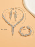 4PC Women's Fashion Copper Claw Chain Hollow Tassel Necklace Earrings Bracelet Jewelry Set Wedding Banquet Party Festival Gift