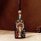 Nepal Tangka Pendant Male Green Tara Manjushri Bodhisattva Black Sandalwood Buddha Sign Vintage Necklace Sweater Chain Jewelry