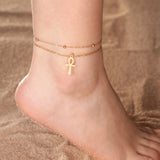 Lucktune Egypt Ankh Cross Anklets Key of Life Anklet Bracelet Stainless Steel Sandals Foot Chain Beach Jewelry for Women Gift