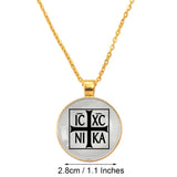 Anniyo Round IC XC NIKA Pendant Necklaces for Women Men Jesus Cross Christian Orthodox Church Jewelry #D0051