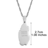 Anniyo Qatar Map Flag Pendant Necklaces Stainless Steel Countries Maps Qataris Maps for Women Girls #027721