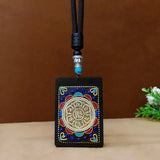 Nepal Tangka Pendant Male Green Tara Manjushri Bodhisattva Black Sandalwood Buddha Sign Vintage Necklace Sweater Chain Jewelry