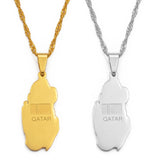 Anniyo Qatar Map Flag Pendant Necklaces Stainless Steel Countries Maps Qataris Maps for Women Girls #027721