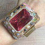 Colored Change Sultanite Crystal Bangle Rings Sets for Women Stainless Steel Watch Belt Chain Bracelet Zultanite Quartz Jewelry