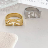 Custom 2 letter ring initials men and women gold ring jewelry gift stainless steel ring personality couple