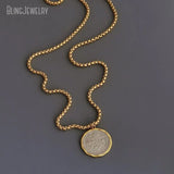 10pcs Waterproof Stainless Steel Box Chain Jewelry Lucky Six Pence U.K Elizabeth Coin Gold Color Women Medallion Necklace Tiki