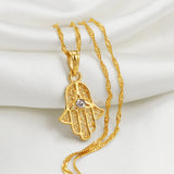 Anniyo Small Hamsa Hand Pendant and Necklace for Women/Girl Gold Plated Jewelry Arab Middle East Palm Shaped Ethnic  #059202