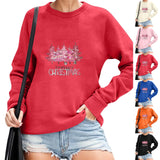 2024 Christmas Pullover Sweater Women's Winter Long Sleeve O-Neck Pullover Sweatshirts Funny Xmas Tree Print Graphic Sweater