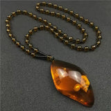1pcs Imitation Amber Brine Beeswax Beads Necklace Honey Wax Brazilian Amber Necklace Handicraft National Style Pendant Ornaments