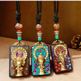 Nepal Tangka Pendant Male Green Tara Manjushri Bodhisattva Black Sandalwood Buddha Sign Vintage Necklace Sweater Chain Jewelry