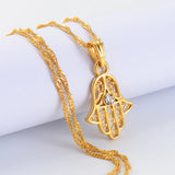 Anniyo Small Hamsa Hand Pendant and Necklace for Women/Girl Gold Plated Jewelry Arab Middle East Palm Shaped Ethnic  #059202
