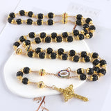 2025New Vintage Catholic 10mm 59 Crystal Rhinestone Beads Cross Necklace