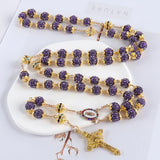 2025New Vintage Catholic 10mm 59 Crystal Rhinestone Beads Cross Necklace