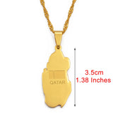 Anniyo Qatar Map Flag Pendant Necklaces Stainless Steel Countries Maps Qataris Maps for Women Girls #027721