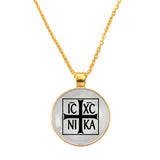 Anniyo Round IC XC NIKA Pendant Necklaces for Women Men Jesus Cross Christian Orthodox Church Jewelry #D0051