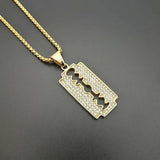 Trendy Titanium Steel Gold Plated Rhinestones Blade Pendant Necklace Creative Personality Men's Hip Hop Fashion Jewelry