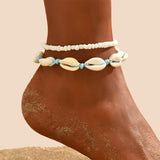 2PCS Bohemia Natural Shell Anklets For Women Small Resin Beads Summer Beach Shell Barefoot Ankle Bracelet Leg Chain Foot Jewelry