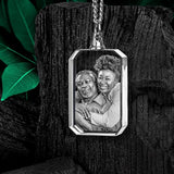 Customized Engrave Photo Heart Square Crystal Glass Pendant Necklace Inside 2D Pattern with 2mm Cuban Chain for Family Jewellery