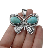 ZXZ 2pcs Tibetan Silver Large Imitation Turquoise Stone Butterfly Insect Charms Pendants For Necklace Jewelry Making Findings