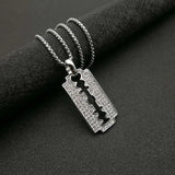 Trendy Titanium Steel Gold Plated Rhinestones Blade Pendant Necklace Creative Personality Men's Hip Hop Fashion Jewelry