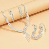 4PC Women's Fashion Copper Claw Chain Hollow Tassel Necklace Earrings Bracelet Jewelry Set Wedding Banquet Party Festival Gift