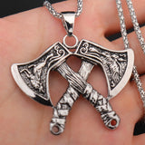 Trendy Retro Crow Prairie Wolf Double Sided Viking Tomahawk Pendant Necklace Charm Men's Necklace Metal Accessorie Party Jewelry