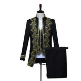 European Gold-encrusted Vintage Court Tuxedo Men's Stand-up Collar Embroidered Suit Three-piece Set  Opera House, Stage Costumes